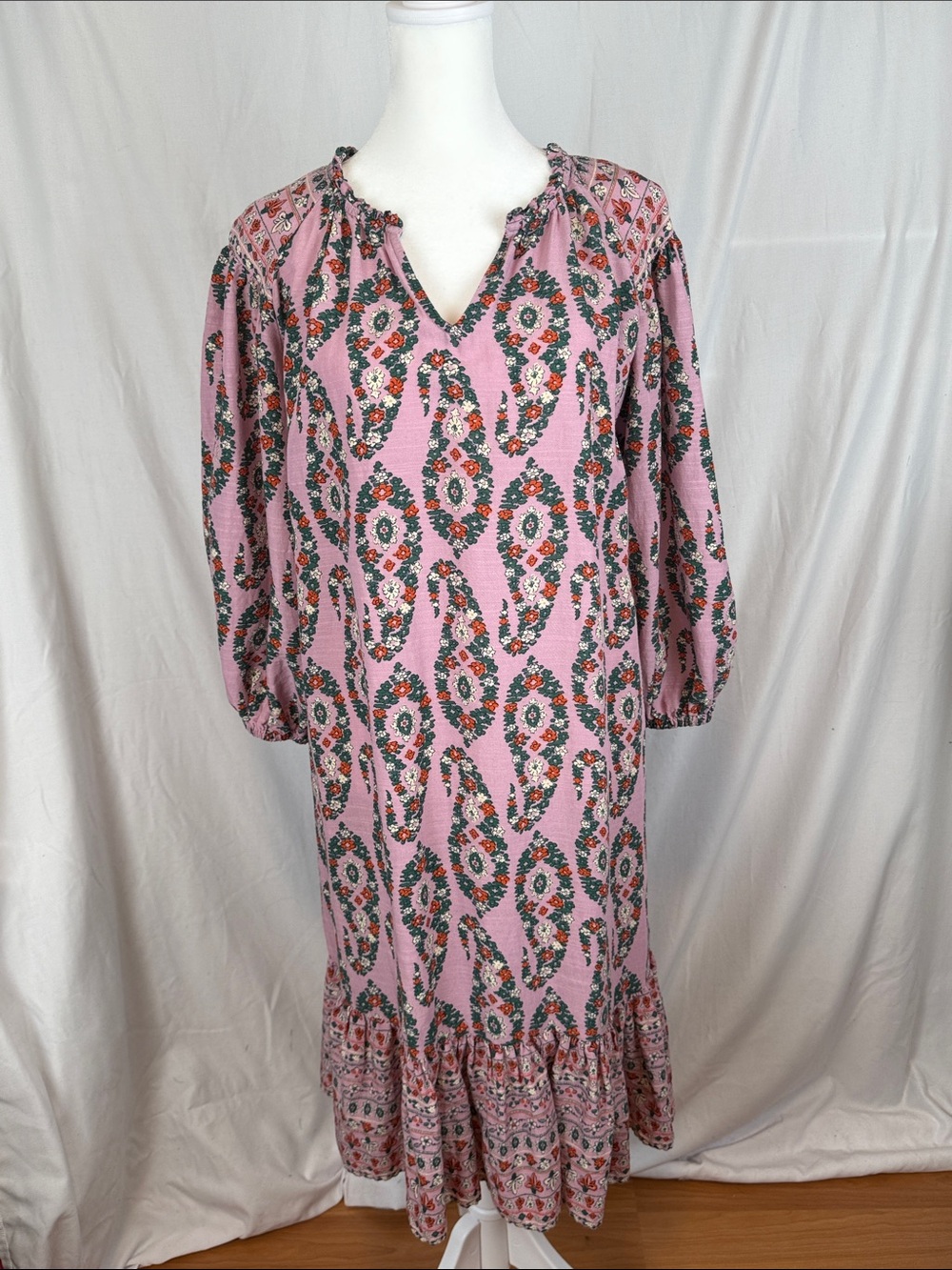 Women's Knox Rose Long Sleeve Bohemian Paisley Floral Dress Size Medium